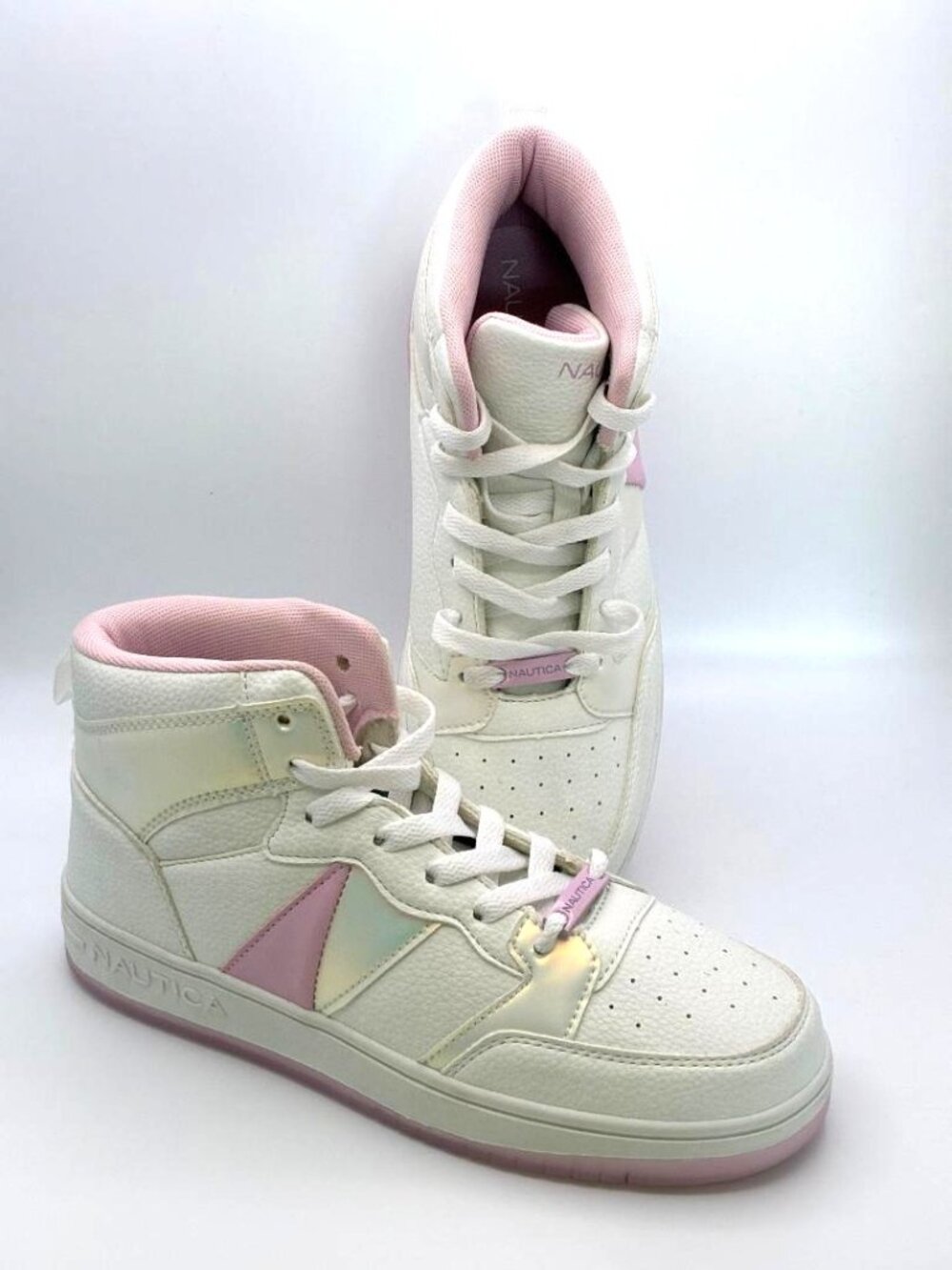 NAUTICA Girls Youth Sneakers High-Top Tennis Shoe-White Pearlized Pink Size 5